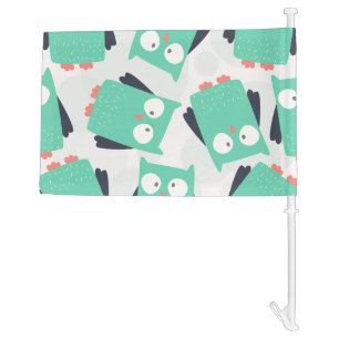 Teal Whimsical Owls Car Flag