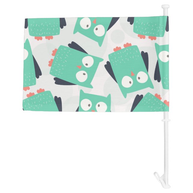 Teal Whimsical Owls Car Flag (Back)