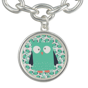Teal Whimsical Owls Charm Bracelet