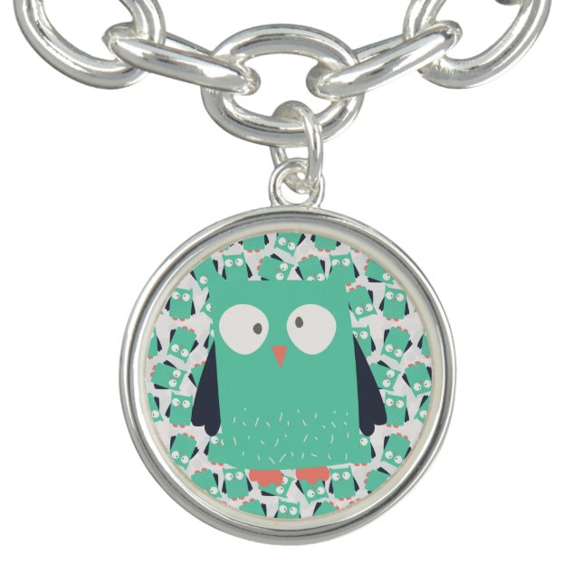 Teal Whimsical Owls Charm Bracelet (Design)