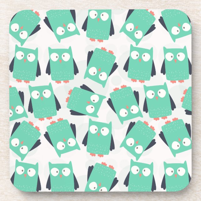 Teal Whimsical Owls Coaster (Front)