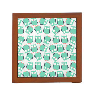 Teal Whimsical Owls Desk Organizer