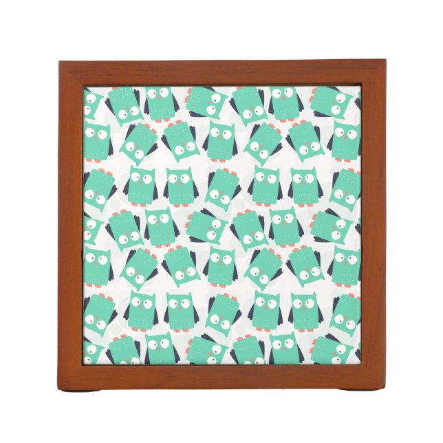 Teal Whimsical Owls Desk Organizer (Back)