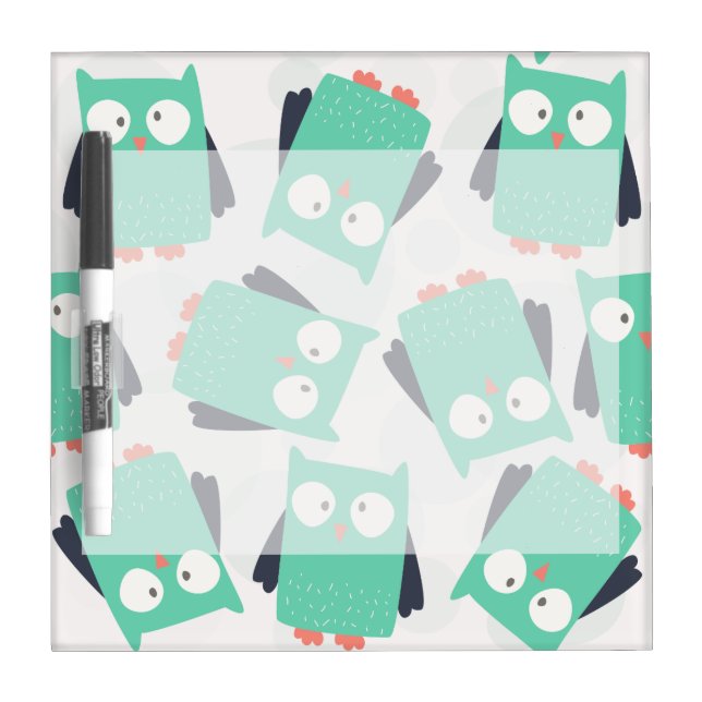 Teal Whimsical Owls Dry Erase Board (Front)