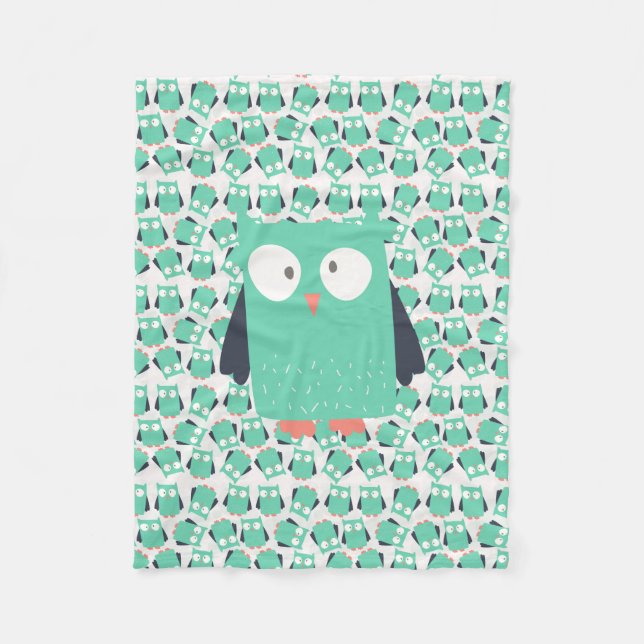 Teal Whimsical Owls Fleece Blanket (Front)