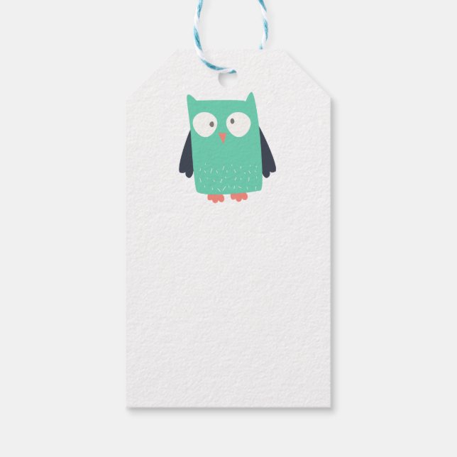 Teal Whimsical Owls Gift Tags (Back)
