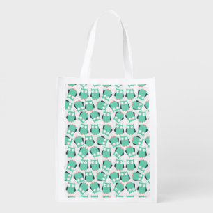 Teal Whimsical Owls Grocery Bag