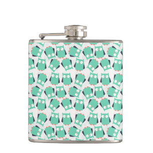 Teal Whimsical Owls Hip Flask