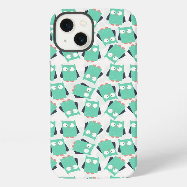 Teal Whimsical Owls Iphone Case (Back)