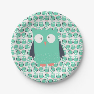 Teal Whimsical Owls Paper Plates