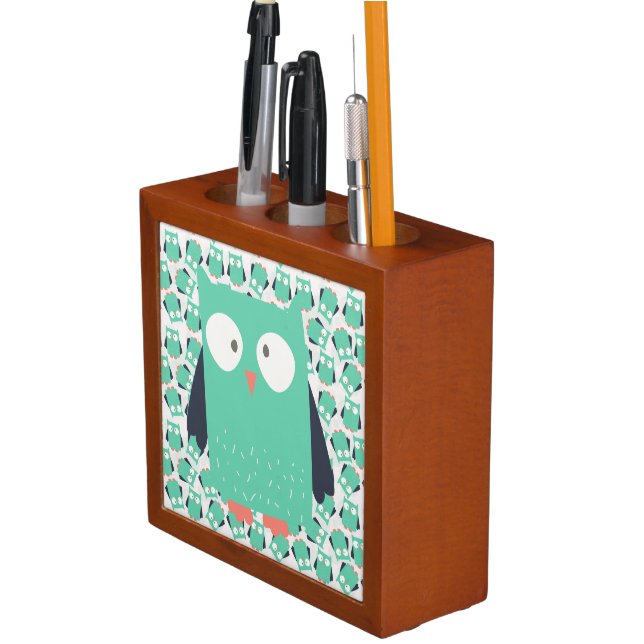 Teal Whimsical Owls Pencil Holder (In Situ)