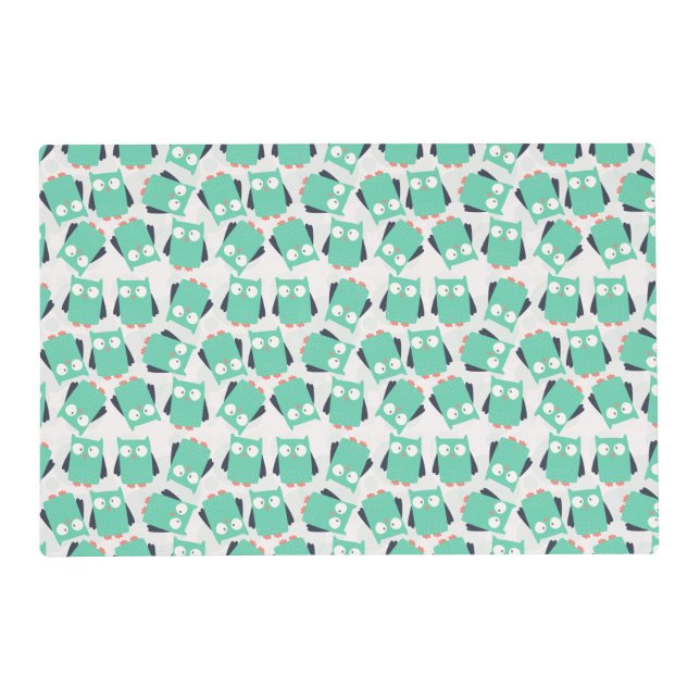 Teal Whimsical Owls Placemat (Back)
