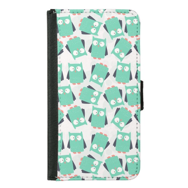 Teal Whimsical Owls Samsung Galaxy Wallet Case (Front)