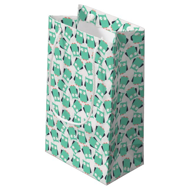 Teal Whimsical Owls Small Gift Bag (Back Angled)