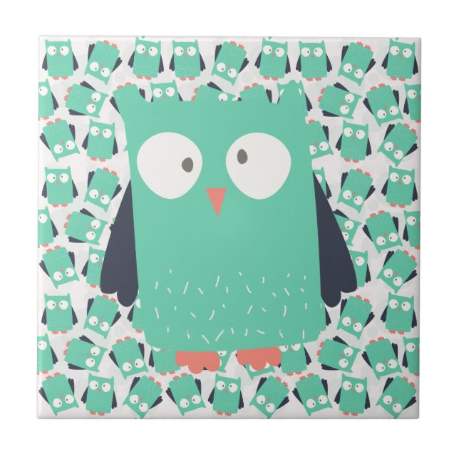 Teal Whimsical Owls Tile (Front)