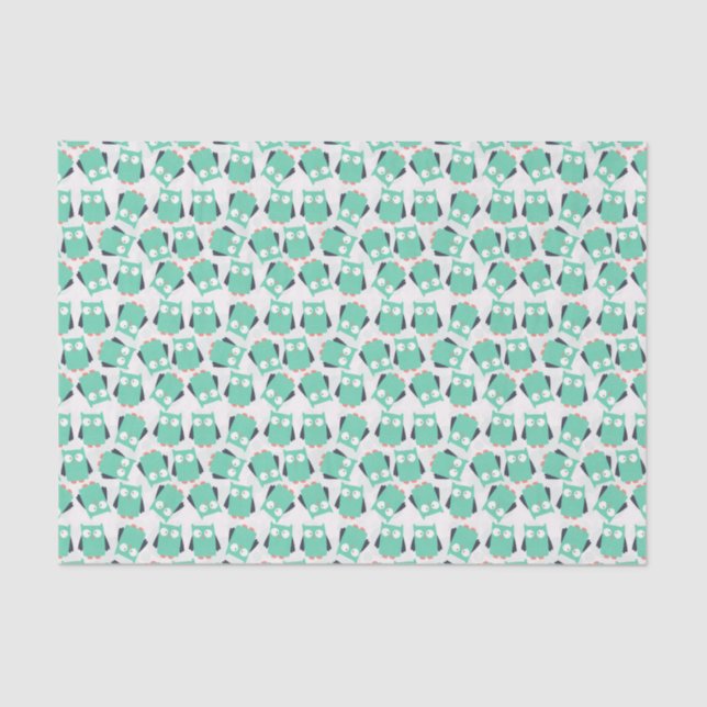 Teal Whimsical Owls Tissue Paper (Front)