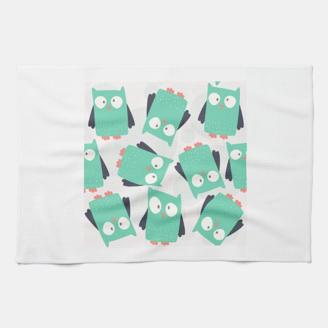 Teal Whimsical Owls Towel (Horizontal)