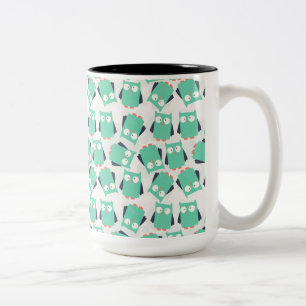 Teal Whimsical Owls Two-Tone Coffee Mug