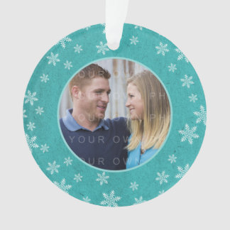 Teal Whimsical Snowflakes Holiday Photo Ornament