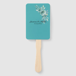 Teal Whisper Blooms Wedding Hand Fan
