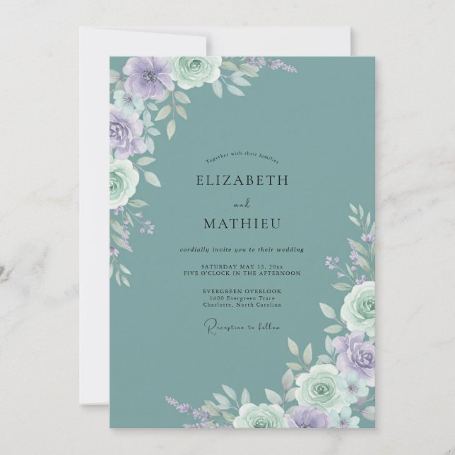 Teal Whispering Floral Romance Wedding Invitation (Front)