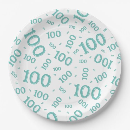 TealWhite 100th Birthday Party Number Pattern Paper Plates