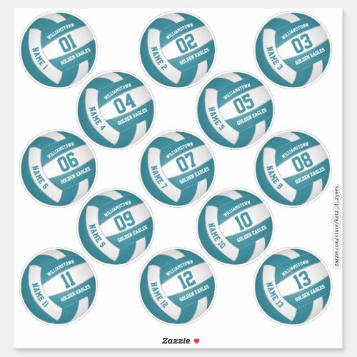 teal white 13 custom players names volleyball sticker