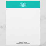 Teal White 3 Initials Vine Script Monogram DIY BG Letterhead<br><div class="desc">Classic Preppy White 3 Initial Vine Script Monogram, DIY Choose Your Own Background Color ========= CUSTOMIZATION INSTRUCTIONS/CHOOSING YOUR INITIALS ——— 1) Click on CUSTOMIZE ------------ 2) In the LAYERS area you'll see separate rows from A to Z for all of the CENTER, LEFT and RIGHT initials as well as the...</div>