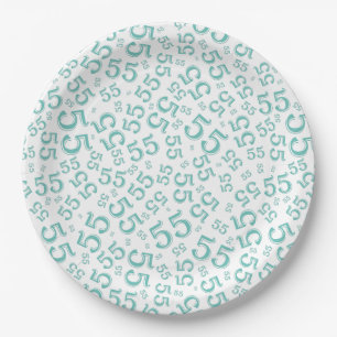 Teal/White 55th Random Number Pattern Paper Plates