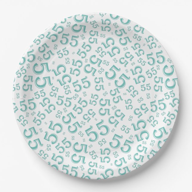  Teal/White 55th Random Number Pattern Paper Plates (Front)
