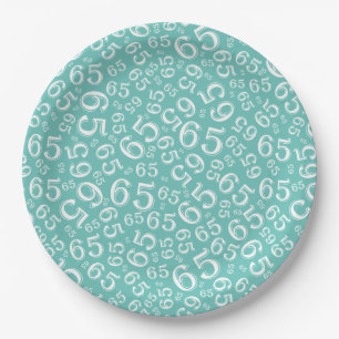 Teal/White 65th Random Number Pattern Paper Plates