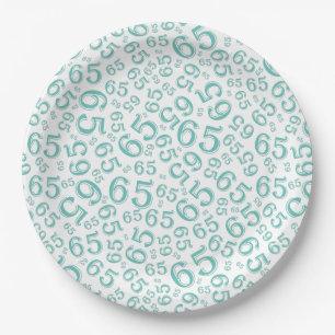  Teal/White 65th Random Number Pattern Paper Plates