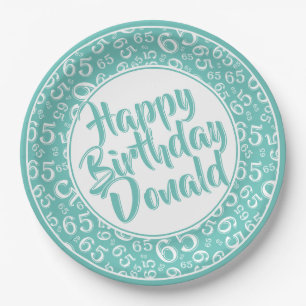 Teal/White 65th Random Number Pattern Paper Plates