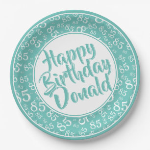 Teal/White 85th Random Number Pattern Paper Plates