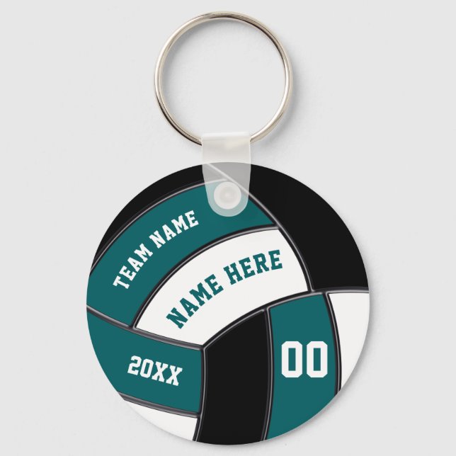 Teal, White and Black, Volleyball Keychains (Front)