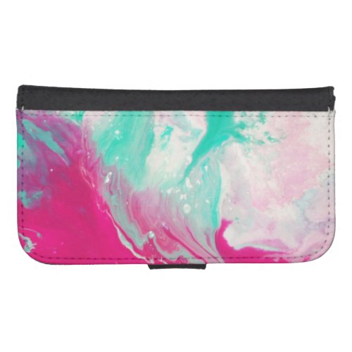 Teal White and Pink Paint Galaxy S4 Wallet Case