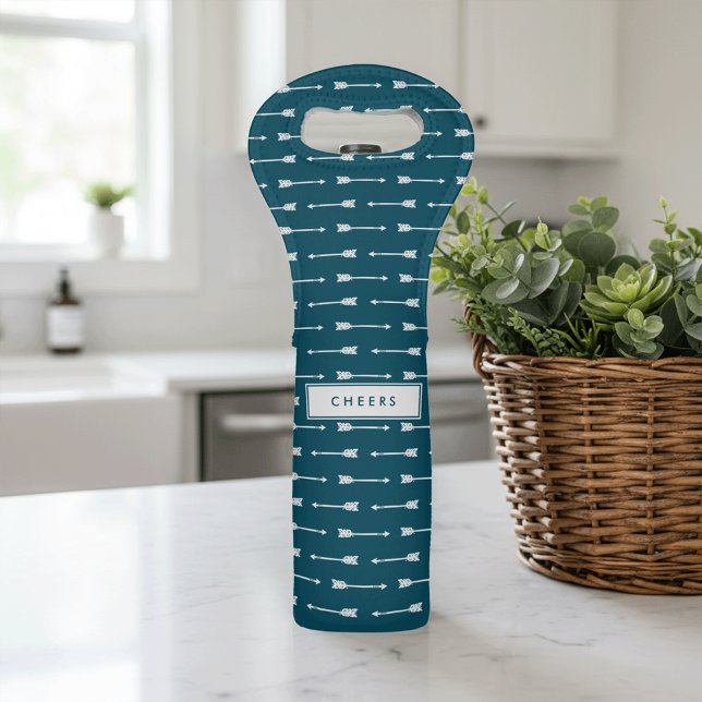 Teal & White Arrow Pattern Customized Wine Tote (Creator Uploaded)