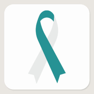 Teal & White Awareness Ribbon by Janz White Square Sticker