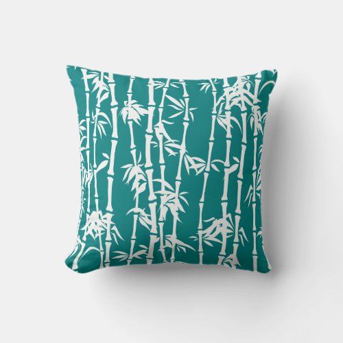 Teal white bamboo custom throw pillow