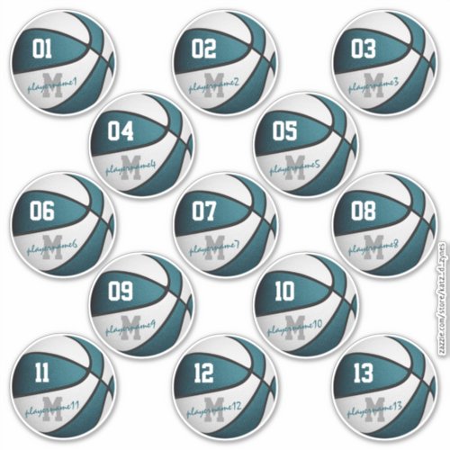 teal white basketball 13 team members names sticker