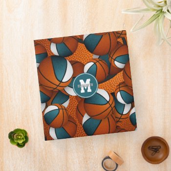 Teal White Basketball Club Team Colors  3 Ring Binder by katz_d_zynes at Zazzle