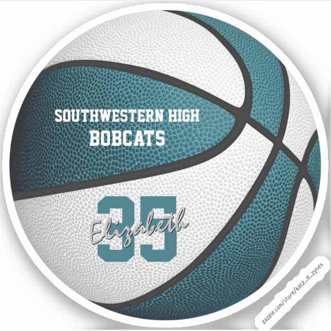 Teal white basketball girls boys team colors gifts sticker (Front)