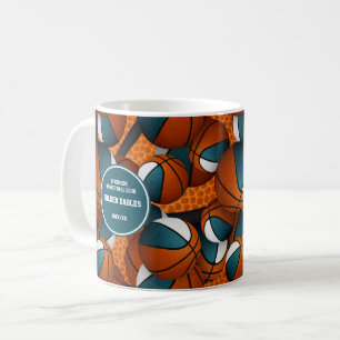 teal white basketball team colors coach name coffee mug