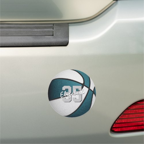 teal white basketball team colors gifts locker or car magnet