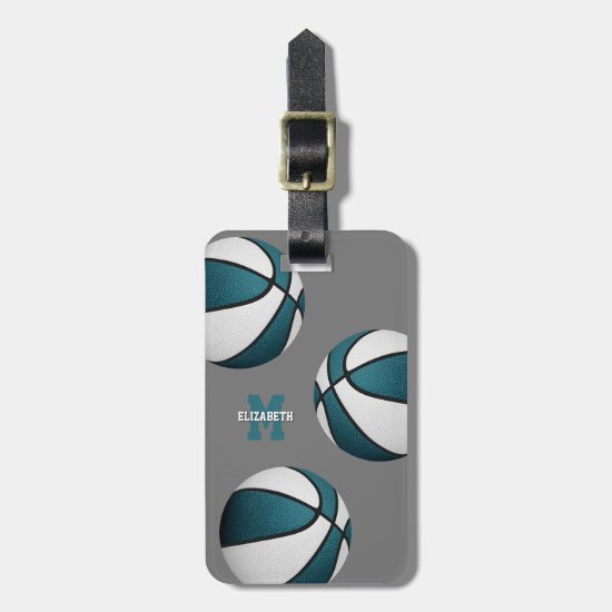 teal white basketball travel team colors luggage tag