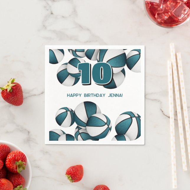 teal white basketballs boys girls sports party napkins (Insitu)