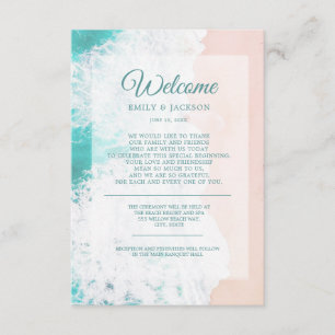 Teal White Beach Ocean Wedding Welcome Enclosure Card