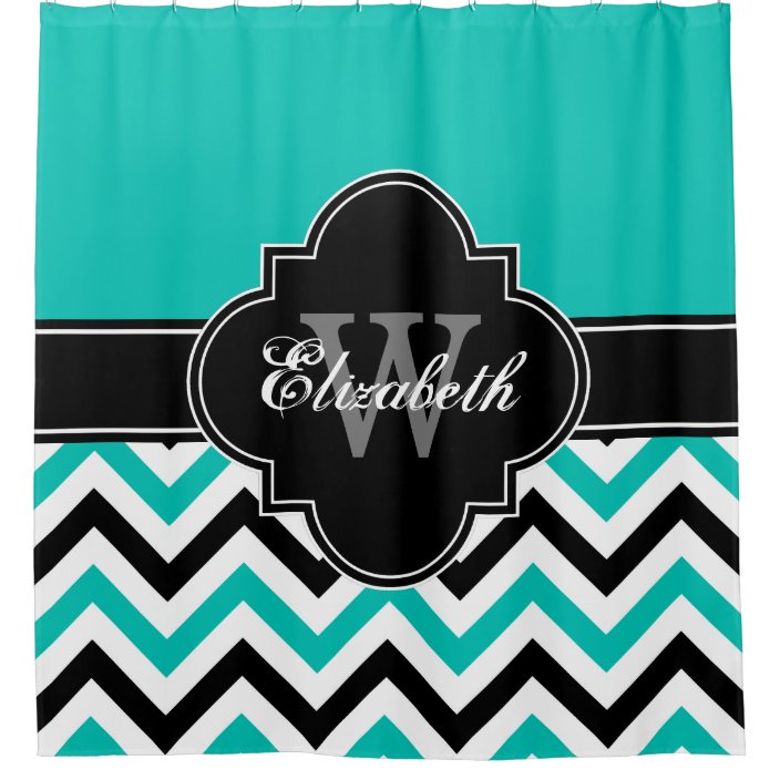 teal and white shower curtain