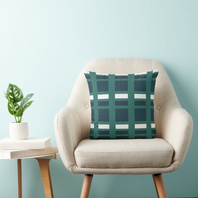 Teal White Blue Checkers Plaid Pattern Throw Pillow (Chair)