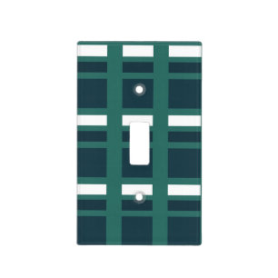 Teal White Blue Modern Plaid Check Light Switch Cover